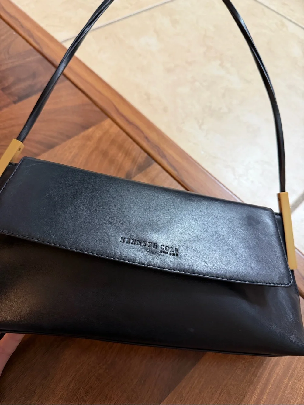 Kenneth Cole Black Shoulder Bag with Gold Accents